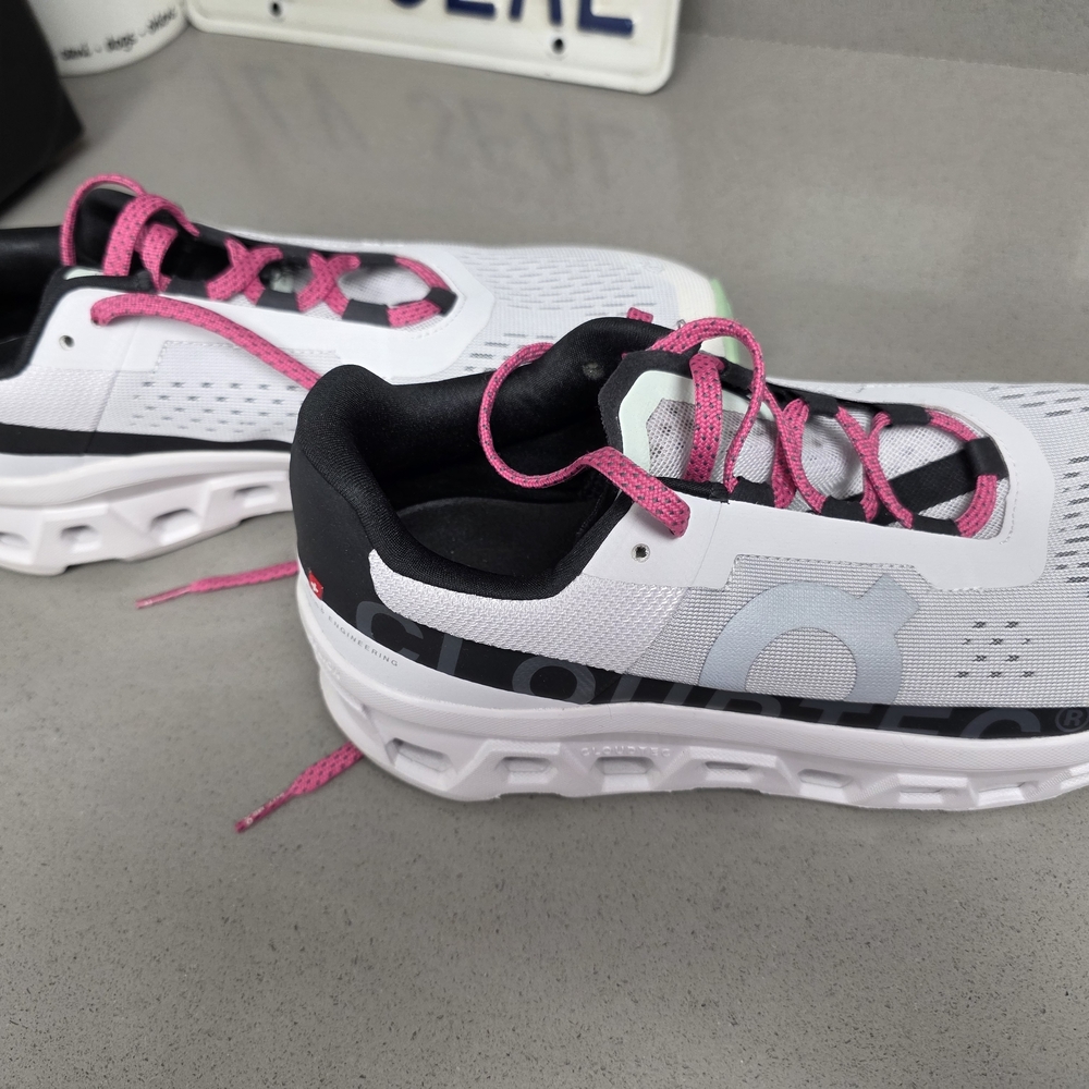 On  White Sneakers with Black and Pink Highlights
